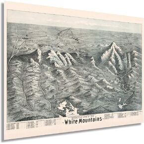 HISTORIX 18x24inch Vintage White Mountains Map - Wall Art - Index to Summits & Geographical Features in Saudi Arabia