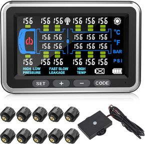 Truck tire Pressure Monitoring System (0-188PSI) 4.5-inch Screen with 10 Sensors, TCM22 Trailer/RV TPMS Color Display 6 Alert Modes,with Signal Booster tpms for Truck (10 Sensors) in Saudi Arabia