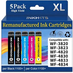 Remanufactured Ink Cartridges Replacement for Epson 822XL Ink Cartridges Combo Pack for 822 XL to use with Workforce Pro WF-3820 WF-4820 WF-3823 WF-4833 WF-4830 WF-4834 (5 Pack, Latest Chip) in Saudi Arabia