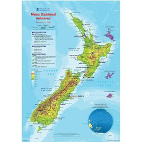 Gifts Delight Laminated 24x34 Poster: Physical Map - Geographic Map of New Zealand in Kuwait