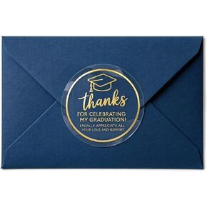 ملصقات snlpuith Graduation Thanks You: 120 قطعة من أختام مظاريف مستديرة مقاس 1.6 بوصة، ملصقات ورقية مطلية بطباعة زرقاء كلاسيكية لإعلانات التخرج، هدايا الحفلات، أكياس المكافآت، غلاف الهدايا in Kuwait