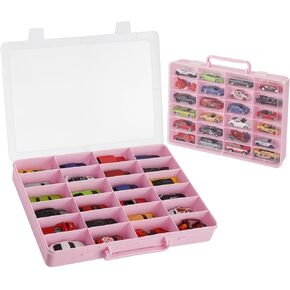 Sturdy Toy Storage Carrying Case for 1:64 Scale Small Toy Cars - 24 Slot Toy Car Storage Box Compatible with Hotwheels Cars & Matchbox Cars.(CASE ONLY) (Pink) in Saudi Arabia