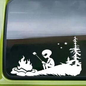 2-Pack Alien at Campfire Vinyl Car Decal, 7.09"x3.94", Interesting Alien Camping Sticker for Cars, Trucks, Motorcycles, Vans, Laptops, Window and Walls #2BZ466 in Saudi Arabia