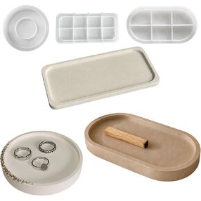 3PCS Silicone Tray Mold Set – Round & Oval Resin Molds for Plaster, Concrete & Epoxy, Jewelry Tray, Trinket Dish & Candle Holder DIY – Form Me in Saudi Arabia