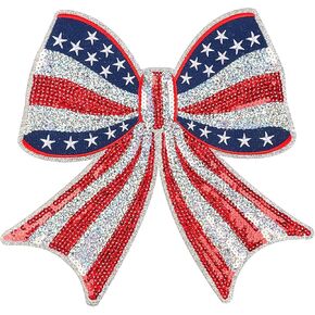 Totelux 4th of July Bow Iron on Patches Large Sequins Bowknot Patches Independence Day Patriotic Sew on Appliques for Clothes Jeans Hat Shirt Bags DIY Decorations Craft in Kuwait