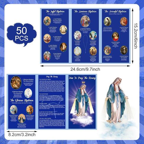 Motiskyy 50 Pcs How to Pray the Rosary Prayer Card 9.7 x 6 Inches Catholic Laminated Card How to Pray the Rosary Pamphlet for Beginner Sunday Learning(Dark Blue) in Kuwait