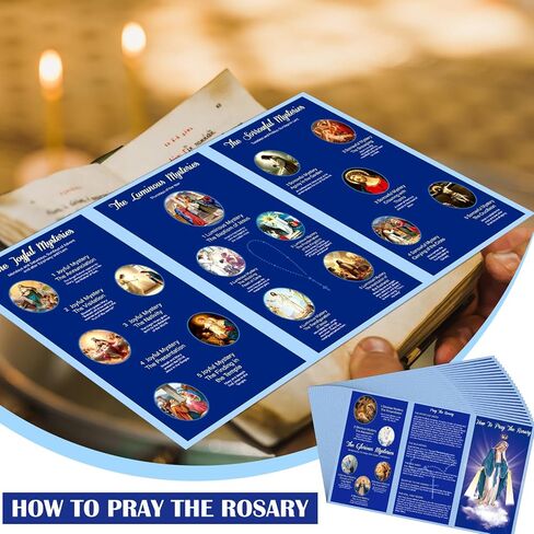 Motiskyy 50 Pcs How to Pray the Rosary Prayer Card 9.7 x 6 Inches Catholic Laminated Card How to Pray the Rosary Pamphlet for Beginner Sunday Learning(Dark Blue) in Kuwait
