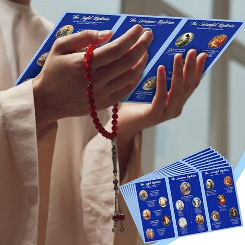 Motiskyy 50 Pcs How to Pray the Rosary Prayer Card 9.7 x 6 Inches Catholic Laminated Card How to Pray the Rosary Pamphlet for Beginner Sunday Learning(Dark Blue) in Kuwait