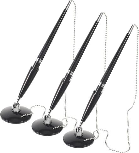 Yardwe Multi-function Ballpoint Pen with Fixed Stand and Chain Desktop Signature Writing Pen Set of 3 Black Plastic Office Business in Kuwait