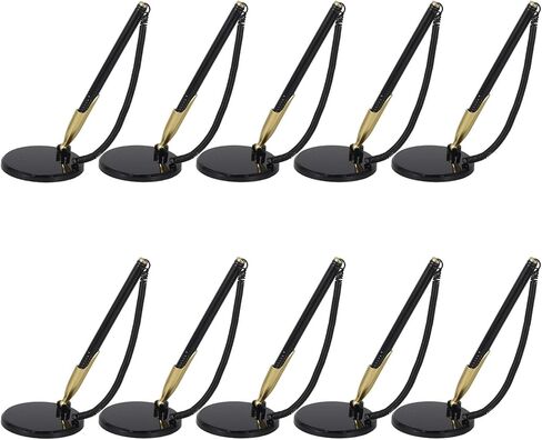 10pcs Secure Pen with Chain and Base, Black Counter Signing Pen for Office, Bank, Reception, and Retail Use in Kuwait