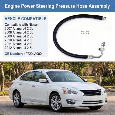 Sorello Power Steering Pressure Hose Line Assembly Compatible with Nissan Altima 2007-2012, 2.5L, Pump To Rack, with O-ring & Bushing & Washer, Replace 49720JA000 in Saudi Arabia
