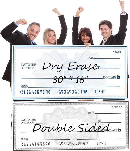 Giant Check | Large Fake Check Award For Presentations, Big Checks For Presentations, Oversized Dry Erase Blank Checks For Presentation - 40 x 16 in Saudi Arabia