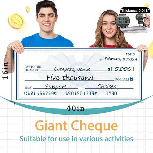 Giant Check | Large Fake Check Award For Presentations, Big Checks For Presentations, Oversized Dry Erase Blank Checks For Presentation - 40 x 16 in Saudi Arabia
