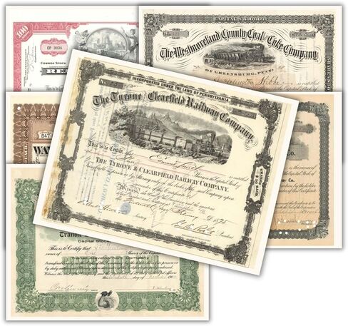 Railroad Stock Certificate of Ownership 6pk on Linen 8.5x11" Vintage Reproductions Old Rare Vignettes Reading Union Pacific Value Collectors Items in Kuwait