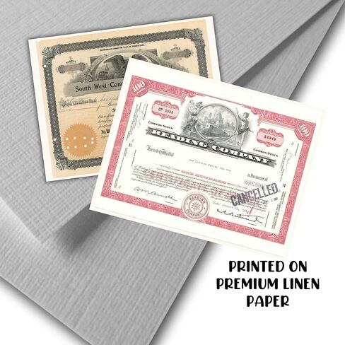 Railroad Stock Certificate of Ownership 6pk on Linen 8.5x11" Vintage Reproductions Old Rare Vignettes Reading Union Pacific Value Collectors Items in Kuwait