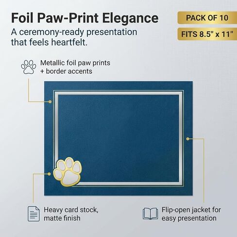PaperDirect Paw Mascot Emblem Certificate Jackets, 9 Inches x 12 Inches Folded, Blue with Gold Foil, Certificate Cover for School, Work, Diplomas, Graduation & Awards, Certificate Holder, 10 Count in Kuwait