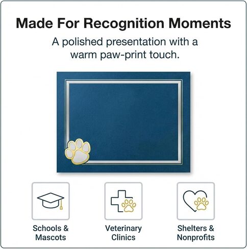 PaperDirect Paw Mascot Emblem Certificate Jackets, 9 Inches x 12 Inches Folded, Blue with Gold Foil, Certificate Cover for School, Work, Diplomas, Graduation & Awards, Certificate Holder, 10 Count in Kuwait