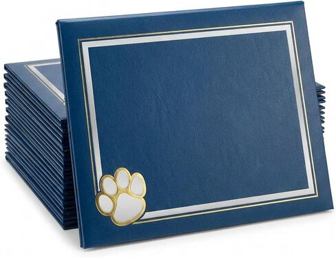 PaperDirect Paw Mascot Emblem Certificate Jackets, 9 Inches x 12 Inches Folded, Blue with Gold Foil, Certificate Cover for School, Work, Diplomas, Graduation & Awards, Certificate Holder, 10 Count in Kuwait