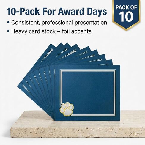 PaperDirect Paw Mascot Emblem Certificate Jackets, 9 Inches x 12 Inches Folded, Blue with Gold Foil, Certificate Cover for School, Work, Diplomas, Graduation & Awards, Certificate Holder, 10 Count in Kuwait