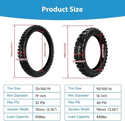 EOPOAYI 70/100-19 و90/100-16 مجموعة الأنبوب الداخلي لإطار الدراجة الترابية لاستبدال CRF150R CRF150F XR100R KLX140L TTR125 KX100 YZ85 Baja DR150 للطرق الوعرة والدراجة الترابية موتوكروس in Kuwait