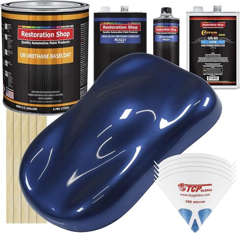 Restoration Shop - Daytona Blue Metallic Urethane Basecoat with Clearcoat Auto Paint - Complete Slow Gallon Paint Kit - Professional High Gloss Automotive, Car, Truck Refinish Coating in Kuwait