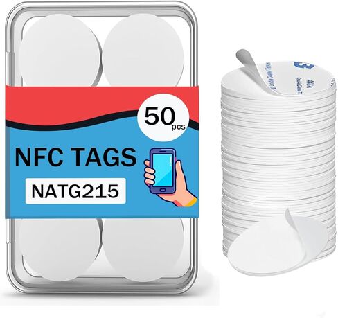 50pcs NFC 215 Tags Stickers, Blank Rewritable NTAG215, Game Character Cards with Adhesive Back, 504 Bytes Memory Compatible with TagMo & NFC Enabled Smart Phones Devices, (25 mm/ 1 Inch) in Saudi Arabia