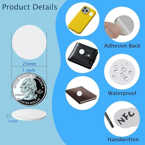 50pcs NFC 215 Tags Stickers, Blank Rewritable NTAG215, Game Character Cards with Adhesive Back, 504 Bytes Memory Compatible with TagMo & NFC Enabled Smart Phones Devices, (25 mm/ 1 Inch) in Saudi Arabia