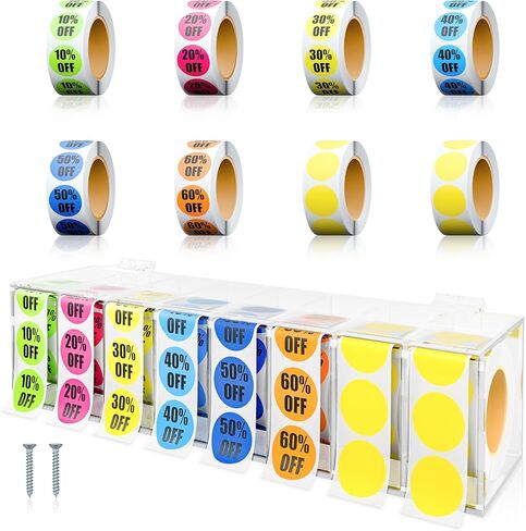 4000 Pcs Wall Mount Percent Off Sticker Acrylic Holder 10 to 60 Labels and 2 Blank Labels 1 Inch Circle Price Marker Tag Percent Stickers Labels Adhesive Labels Sale for Retail Store 8 Roll in Saudi Arabia