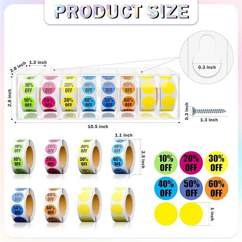 4000 Pcs Wall Mount Percent Off Sticker Acrylic Holder 10 to 60 Labels and 2 Blank Labels 1 Inch Circle Price Marker Tag Percent Stickers Labels Adhesive Labels Sale for Retail Store 8 Roll in Saudi Arabia