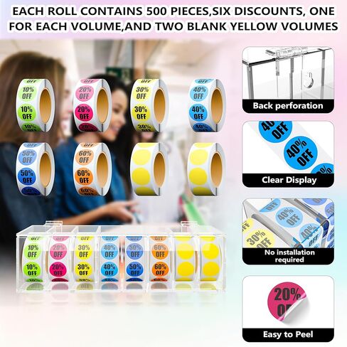 4000 Pcs Wall Mount Percent Off Sticker Acrylic Holder 10 to 60 Labels and 2 Blank Labels 1 Inch Circle Price Marker Tag Percent Stickers Labels Adhesive Labels Sale for Retail Store 8 Roll in Saudi Arabia
