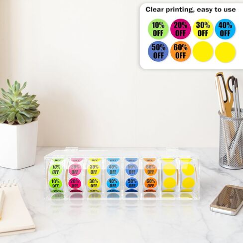 4000 Pcs Wall Mount Percent Off Sticker Acrylic Holder 10 to 60 Labels and 2 Blank Labels 1 Inch Circle Price Marker Tag Percent Stickers Labels Adhesive Labels Sale for Retail Store 8 Roll in Saudi Arabia