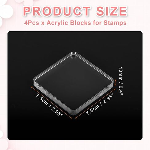 PATIKIL Acrylic Stamp Block, 4 Pack Clear Stamping Block Decorative Mounting Blocks Set Rectangle for Wedding Flat Lay Photography Props Scrapbooking DIY Crafts Cards, 3" x 3" in Kuwait