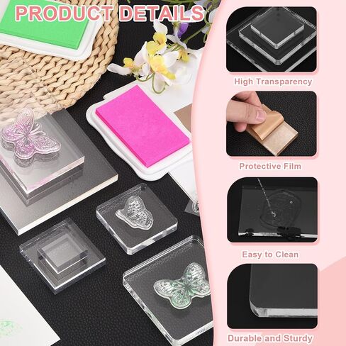 PATIKIL Acrylic Stamp Block, 4 Pack Clear Stamping Block Decorative Mounting Blocks Set Rectangle for Wedding Flat Lay Photography Props Scrapbooking DIY Crafts Cards, 3" x 3" in Kuwait