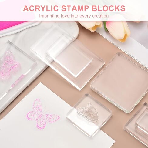 PATIKIL Acrylic Stamp Block, 4 Pack Clear Stamping Block Decorative Mounting Blocks Set Rectangle for Wedding Flat Lay Photography Props Scrapbooking DIY Crafts Cards, 3" x 3" in Kuwait