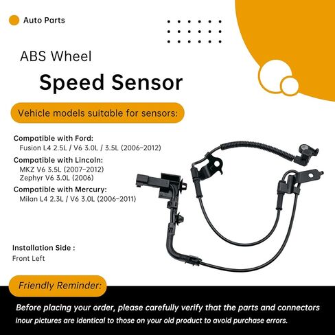 Front Left ABS Wheel Speed Sensor Compatible with Ford Fusion 2006-2012, Lincoln MKZ 2007-2012, Zephyr 2006, Mercury Milan 2006-2011 (2.3L-3.5L L4/V6) – Replaces 6E5Z2C205AA, AE5Z2C205A in Saudi Arabia