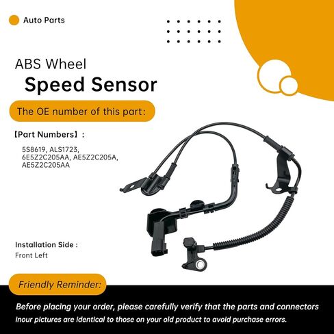 Front Left ABS Wheel Speed Sensor Compatible with Ford Fusion 2006-2012, Lincoln MKZ 2007-2012, Zephyr 2006, Mercury Milan 2006-2011 (2.3L-3.5L L4/V6) – Replaces 6E5Z2C205AA, AE5Z2C205A in Saudi Arabia