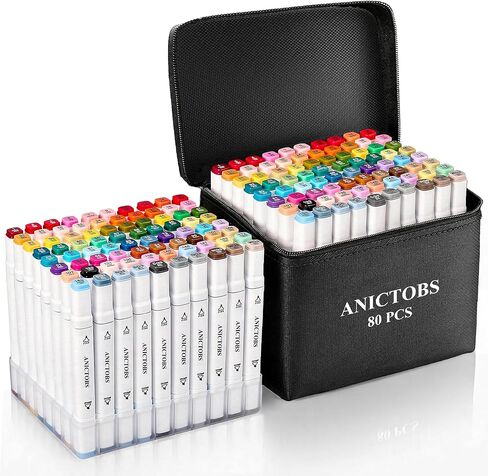Alcohol Markers 80 Colors with Base Support, Drawing Art Markers Perfect for Students Kids and Adults Comics Sketching Illustration Artistic Creation Gift in Saudi Arabia
