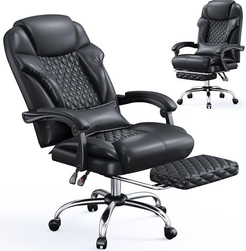 Big and Tall Office Chair 400lbs - Executive Ergonomic Desk Chair with Footrest, High Back Reclining Leather Chair with Lumbar Support for Home Office, Black in Saudi Arabia