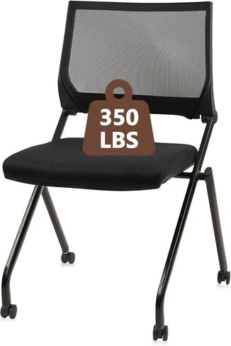 CLATINA Stackable & Foldable Chairs with Wheels, Reception Guest Chairs with Lumbar Support, Ergonomic Mesh Back Folding Chair for Office Meeting Schools Training Conference Waiting Room, Black in Saudi Arabia