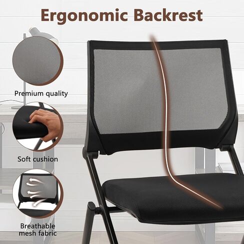 CLATINA Stackable & Foldable Chairs with Wheels, Reception Guest Chairs with Lumbar Support, Ergonomic Mesh Back Folding Chair for Office Meeting Schools Training Conference Waiting Room, Black in Saudi Arabia