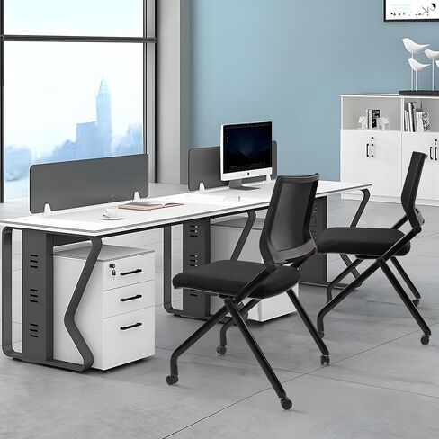 CLATINA Stackable & Foldable Chairs with Wheels, Reception Guest Chairs with Lumbar Support, Ergonomic Mesh Back Folding Chair for Office Meeting Schools Training Conference Waiting Room, Black in Saudi Arabia