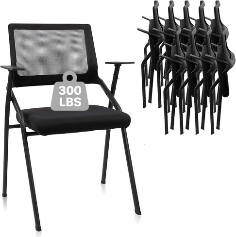 CLATINA Stackable & Foldable Chairs with Wheels, Reception Guest Chairs with Lumbar Support, Ergonomic Mesh Back Folding Chair for Office Meeting Schools Training Conference Waiting Room, Black in Saudi Arabia
