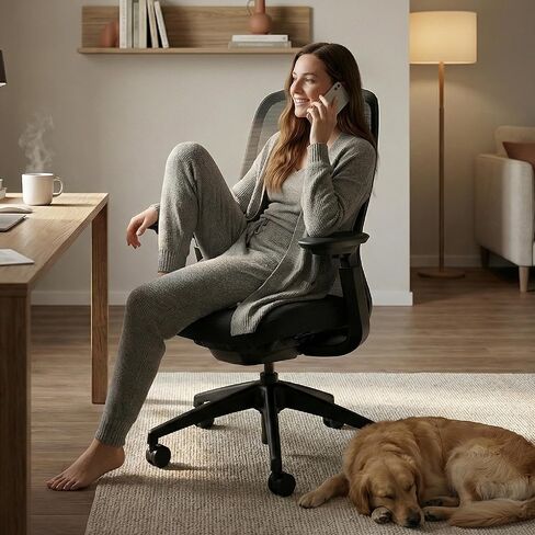 COLAMY Aether Executive Office Chair for Long Hours, One-Touch Easy Adjust Managerial Desk Chair with Levitating Seat Cushion & Pilot-Level Sync Armrests, 300 LBS Mid Back Mesh Computer Chair,Black in Saudi Arabia