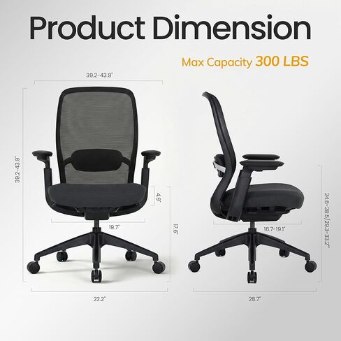COLAMY Aether Executive Office Chair for Long Hours, One-Touch Easy Adjust Managerial Desk Chair with Levitating Seat Cushion & Pilot-Level Sync Armrests, 300 LBS Mid Back Mesh Computer Chair,Black in Saudi Arabia