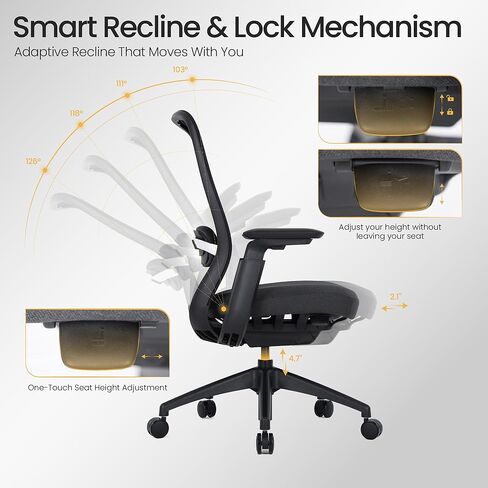COLAMY Aether Executive Office Chair for Long Hours, One-Touch Easy Adjust Managerial Desk Chair with Levitating Seat Cushion & Pilot-Level Sync Armrests, 300 LBS Mid Back Mesh Computer Chair,Black in Saudi Arabia