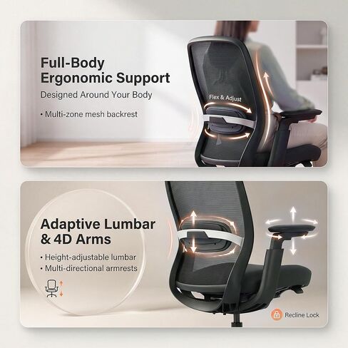 COLAMY Aether Executive Office Chair for Long Hours, One-Touch Easy Adjust Managerial Desk Chair with Levitating Seat Cushion & Pilot-Level Sync Armrests, 300 LBS Mid Back Mesh Computer Chair,Black in Saudi Arabia