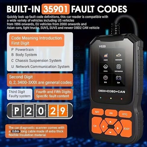 Professional V520 OBD2 Scanner – Advanced Car Diagnostic Tool with Live Data, Check Engine Reset, ABS/SRS Scan, Mode 6 & 8, Oxygen Sensor & Battery Test – Works with All Cars 1996+ (OBDII/EOBD) in Saudi Arabia