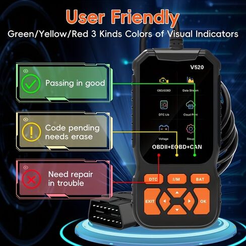 Professional V520 OBD2 Scanner – Advanced Car Diagnostic Tool with Live Data, Check Engine Reset, ABS/SRS Scan, Mode 6 & 8, Oxygen Sensor & Battery Test – Works with All Cars 1996+ (OBDII/EOBD) in Saudi Arabia