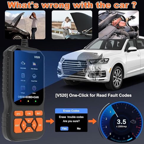 Professional V520 OBD2 Scanner – Advanced Car Diagnostic Tool with Live Data, Check Engine Reset, ABS/SRS Scan, Mode 6 & 8, Oxygen Sensor & Battery Test – Works with All Cars 1996+ (OBDII/EOBD) in Saudi Arabia