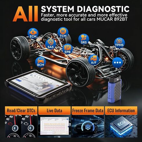 MUCAR 892BT AI Bi-Directional OBD2 Scanner, Full System OBD2 Scanner Diagnostic Tool,35 Services,ECU Coding,FCA Autoauth,CANFD&DOIP,for Car Owners, DIYer, Technicians, Inspectors, Trainees and Others in Saudi Arabia